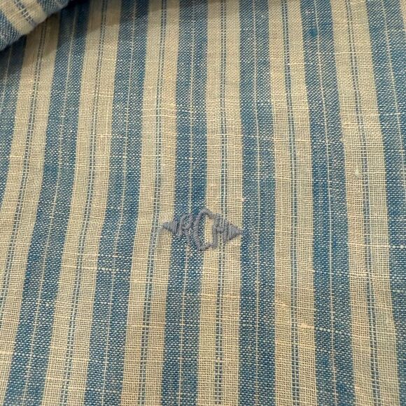 Richards Balneário Linen Button-Up Shirt Blue White Striped Mens Sz 3 M/L Brazil - Picture 4 of 9